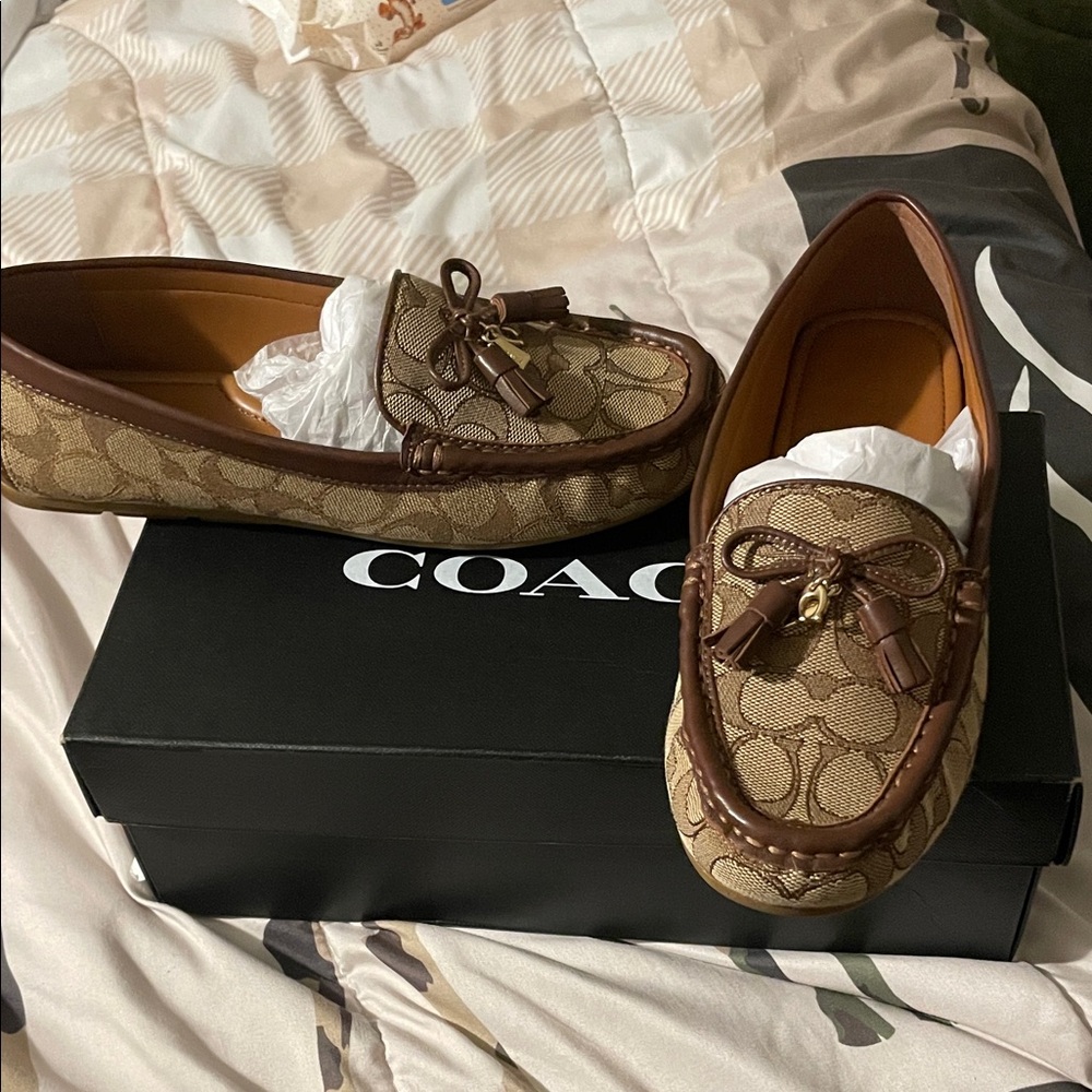 Coach Signature Pattern Brown Loafers **Lightly worn**